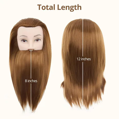 Vista 4 de Cabeza de maniquí masculino con cabello, cabeza de maniquí de peluquero de 10 pulgadas, cabeza de maniquí de peluquería de cosmetología para Marrón