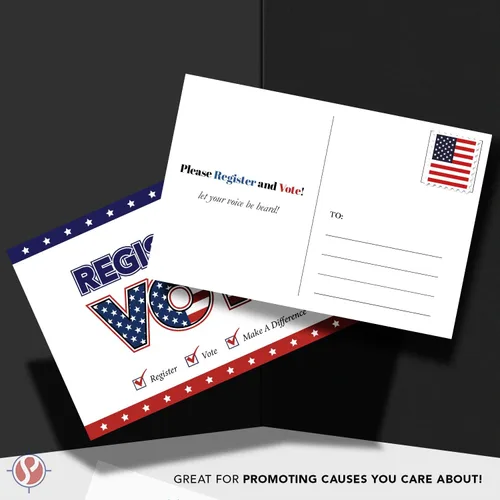 Vista 4 de Regístrese para votar – Tarjetas postales patrióticas en blanco para la campaña electoral de Estados Unidos Enviable por correo, no necesita