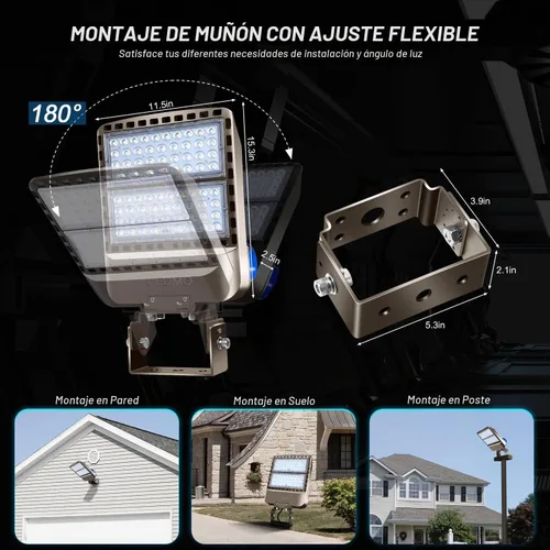 Vista 5 de ledmo Luces LED para Estacionamiento con Montaje de Muñón Ajustable 200W del Anochecer al Amanecer Iluminación Exterior con Fotocélula Luces de Área