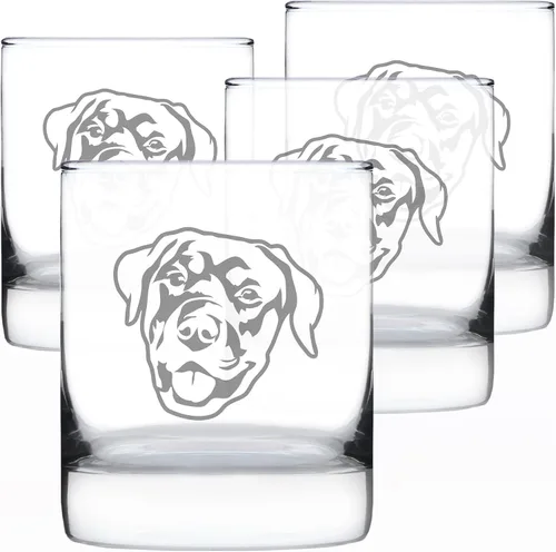 Vista 7 de Custom Happy Rottweiler - Whiskey Rocks Glass - Unique Rottweiler Themed Dog Gifts and Party Decor for Women and Men - 10.25 Oz - Customized Glasses