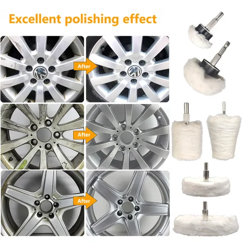 Vista 3 de 6 piezas de rueda de pulido para taladro, almohadilla de pulido, herramienta de pulido en forma de rueda para metal aluminio, acero inoxidable