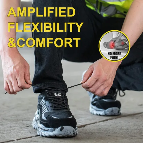 Vista 4 de Zapatos de trabajo con punta de acero para hombres y mujeres, ligeros, indestructibles, a prueba de pinchazos, cómodos, zapatos de seguridad