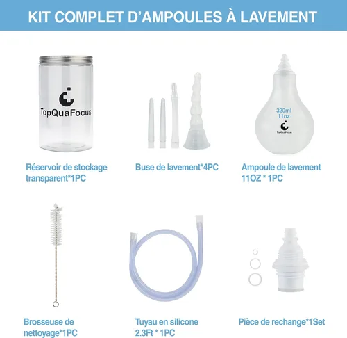 Vista 6 de TopQuaFocus Kits de bombillas de enema para mujeres y hombres, ducha íntima femenina, bombilla anal con 5 boquillas reemplazables y tubo de silicona