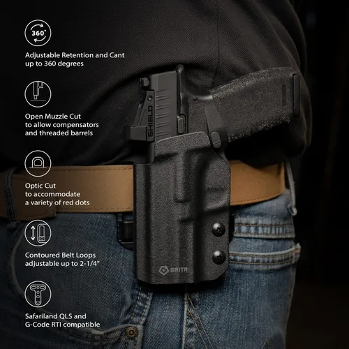 Vista 2 de GRITR OWB Kydex Pistol Holster Compatible with Springfield Armory Hellcat w/Optic Cut, Open Bottom, Adjustable Cant & Retention EDC Gun Accessory