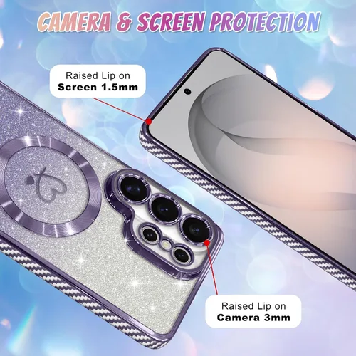 Vista 443 de Bonoma - Funda compatible con Samsung Galaxy S21 Plus, diseño de corazón con purpurina, color rosa Support for MagSafe, Plating Magnetic Case TPU