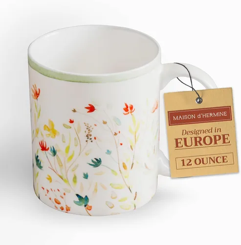 Vista 103 de Maison d' Hermine Taza de café con asas, tazas de porcelana fina de hueso, paquete de una taza de té para bebidas calientes, capuchino, latte