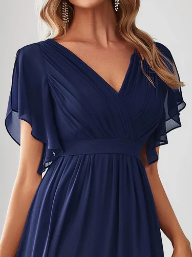 Vista 5 de Ever-Pretty Vestido de noche formal de gasa con cuello en V y mangas para mujer 0164A