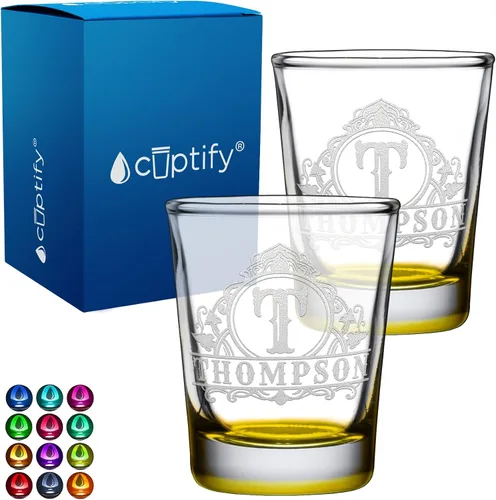 Vista 80 de Vaso de chupito personalizado con nombre de círculo elaborado de 2 onzas, parte inferior negra grabada con texto personalizado para regalos, bodas