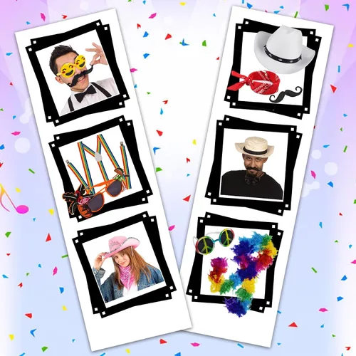 Vista 2 de Nuevo juego de cabina de fotos - Funny Party Hats - Accesorios para cabina de fotos - Juego de 20 piezas