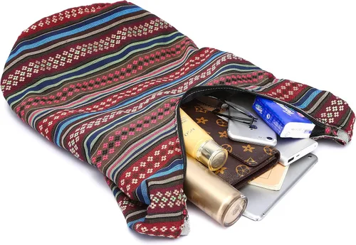 Vista 115 de Bolsa de hombro para mujer, de lona en estilo hippie/bohemio para llevar cruzada al hombro, disponible en diferentes colores y estampados