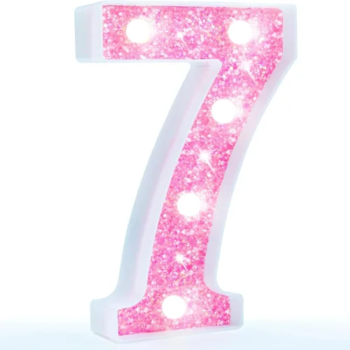 Vista 32 de Pooqla Luces de números de marquesina, números de luz rosa para niñas de 10.º cumpleaños, funciona con pilas, luz nocturna de número con purpurina
