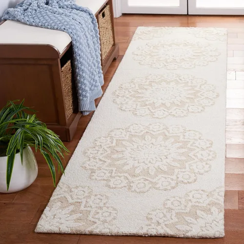 Vista 6 de SAFAVIEH Blossom Collection - Alfombra decorativa, 2 x 3 pies, color marfil y beige, lana hecha a mano, ideal para zonas de alto tráfico en entrada