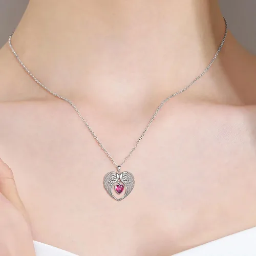 Vista 4 de PORTCAS Collar con colgante de alas de ángelcruzabejagato, plata de ley, regalo de joyería para mujeres y niñas