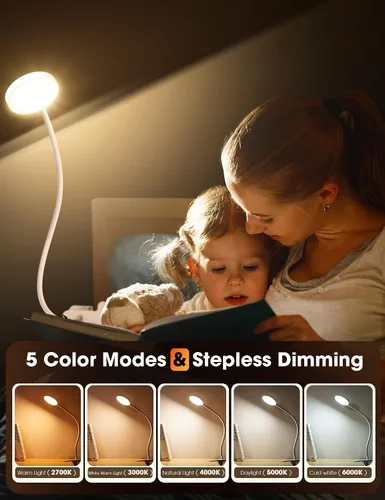 Vista 3 de LiFMIRA Lámpara de Cama con Clip de Luz 8W 66 LED Luz de Lectura para Cama, 5 Colores 10 Niveles de Brillo Regulable, Lámpara de Lectura de Metal