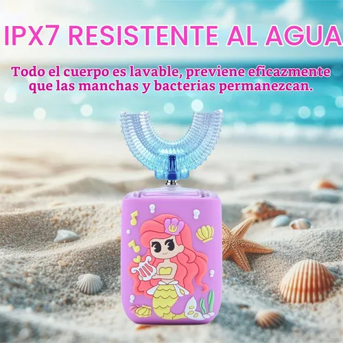 Vista 8 de Cepillo de dientes eléctrico para niños, cepillo de dientes en forma de U, cepillo automático sónico para niños con taza, 5 cabezales de cepillo, 6
