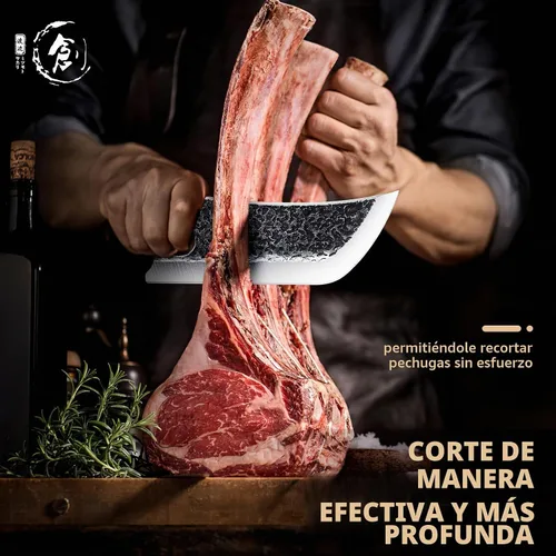 Vista 2 de DRGSKL Cuchillo de carnicero forjado a mano con funda de cinturón y caja