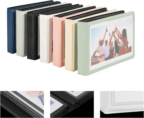 Vista 5 de Álbum de fotos pequeño de 4 x 6 pulgadas con capacidad para 28+1 fotografías horizontales, mini libro de fotos de capacidad con cubierta de cuero