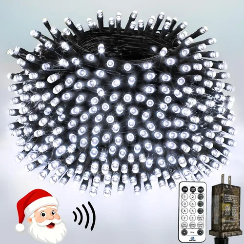 Vista 12 de Luces de Navidad controladas por voz con control remoto, cadena de 300 luces LED de 99 pies para interiores y exteriores con 12 modos, 3