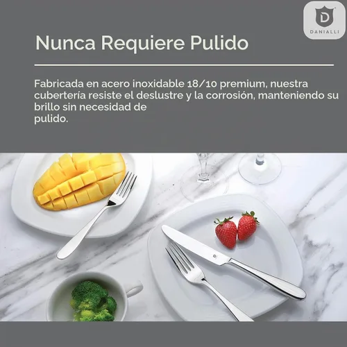 Vista 10 de Danialli - Juego de cubiertos de plata para 8 – cubiertos de acero inoxidable 18/10, pulido tipo espejo, apto para lavavajillas, resistente, vajilla