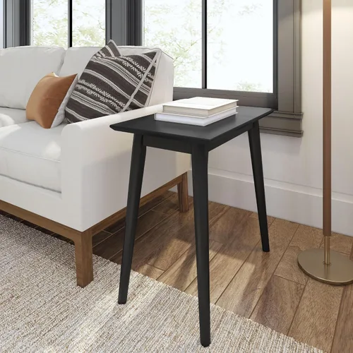 Vista 10 de Plank+Beam Mesa auxiliar de madera con almacenamiento, mesas auxiliares modernas de mediados de siglo para sala de estar, mesita de noche pequeña
