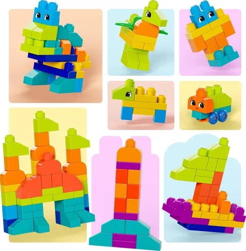 Vista 4 de MEGA BLOKS First Builders - Juego de juguetes de bloques para niños pequeños, bolsa de construcción más grande con 150 piezas y almacenamiento