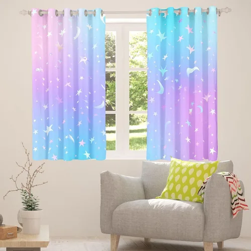 Vista 4 de Cortinas opacas con purpurina degradado para niños, niñas, niños, mujeres, dormitorio, teñido anudado, arco iris, degradado, 38 pulgadas de ancho x