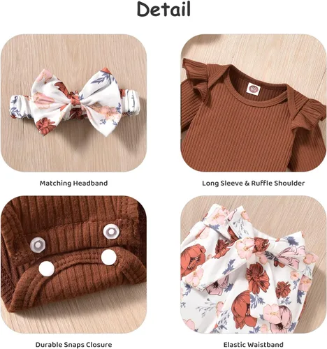 Vista 86 de Aalizzwell Conjunto de mameluco acanalado para bebé recién nacido prematuro para otoño e invierno