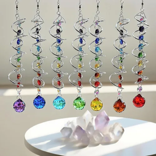 Vista 5 de Atrapasoles de cristal de 7 chakras, adornos de prismas de cristal colgantes con cuentas de arcoíris de 0.787 pulgadas para ventana, jardín