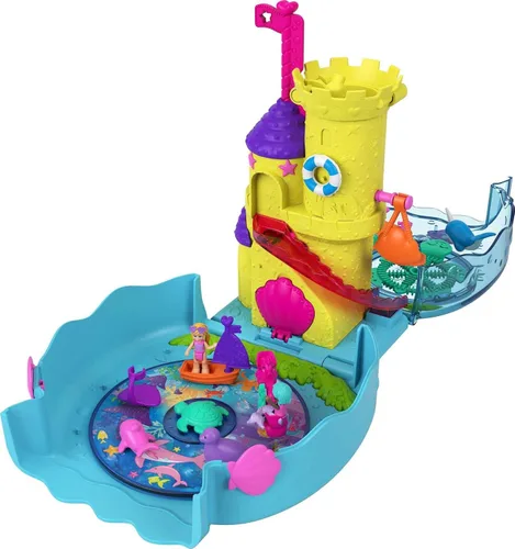 Vista 5 de Polly Pocket Acuario de burbujas con tema submarino, 2 características de fabricación de burbujas, piscina, micro polly y muñeca de sirena, solución