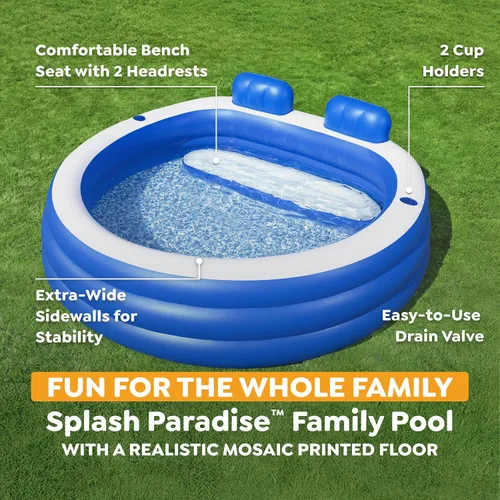 Vista 4 de H2OGO! - Piscina familiar inflable Splash Paradise de 7 pies 7 pulgadas x 7 pies 2 pulgadas x 31 pulgadas, piscina inflable al aire libre para niños