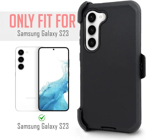 Vista 6 de Funda para teléfono Samsung Galaxy S23, protector de pantalla integrado, resistente a prueba de golpes, funda protectora con clip para cinturón (BK)