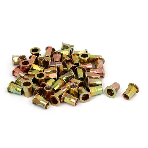 Vista 5 de Tuerca de remache hexagonal para coche, 25 piezas M6 chapado en zinc de acero al carbono, inserción hexagonal Nutsert tono bronce