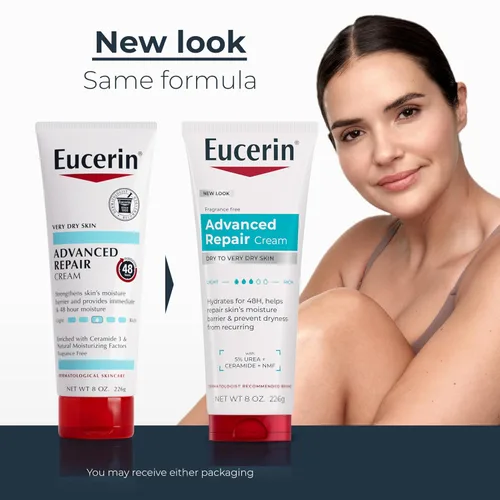 Vista 2 de Eucerin Advanced Repair Crema corporal enriquecida con urea, crema corporal sin perfume para piel seca con triple complejo hidratante, tubo de 8