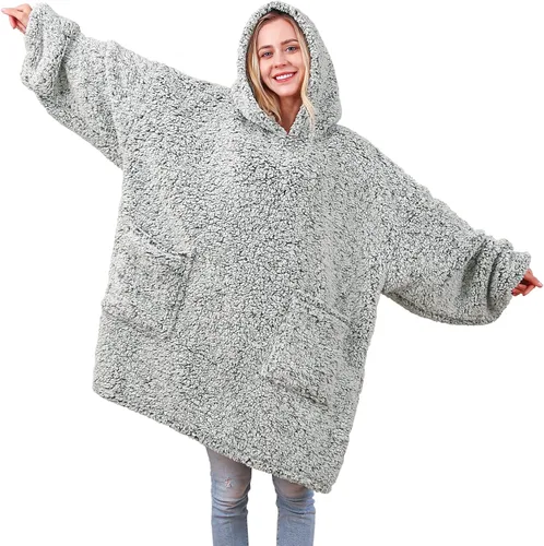 Vista 37 de yescool - Cobija con capucha, sudadera de franela de forro polar sherpa para adultos, mujeres y hombres, talla única