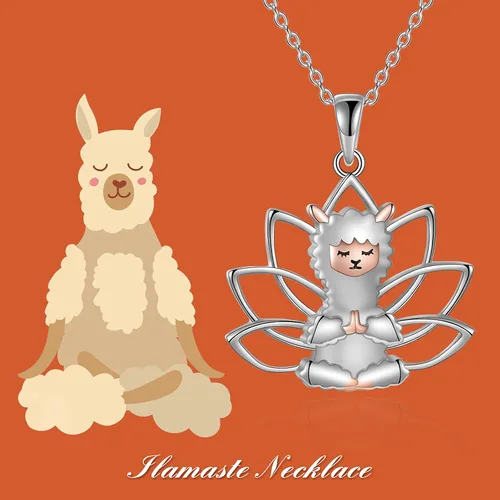 Vista 3 de POPLYKE Collar de plata de ley con colgante de elefante, gato, llama, para mujer, hija, regalo de cumpleaños