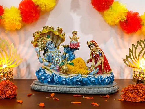 Vista 7 de BangBangDa Estatua de Dios hindú Vishnu Lakshmi – 8.3 pulgadas de largo, ídolo indio Vishnu Laxmi Murti, regalo para cumpleaños familiar indio