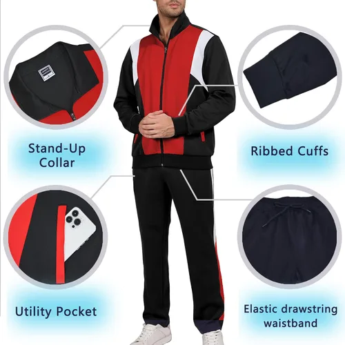 Vista 4 de Conjunto deportivo casual de 2 piezas para hombre, conjunto deportivo con cremallera completa, trajes deportivos para correr y trotar para hombre