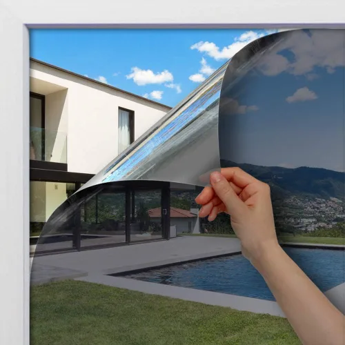 Vista 6 de BDF 1SBL - Película para ventana, rechazo de calor estático y privacidad diurna, color plateado y azul, 35.4 pulgadas x 7 pies