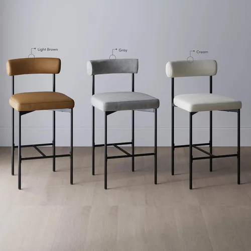Vista 10 de Nathan James Dahlia - Silla de altura para encimera, taburete de bar moderno tapizado en bouclé con respaldo, patas de metal de mediados de siglo