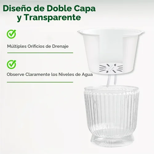 Vista 3 de T4U Macetas de riego automático para plantas de interior de 4 pulgadas Transparente