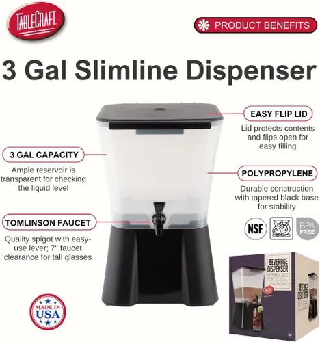 Vista 2 de TableCraft Dispensador de bebidas H953 de 3 galones, negro y transparente
