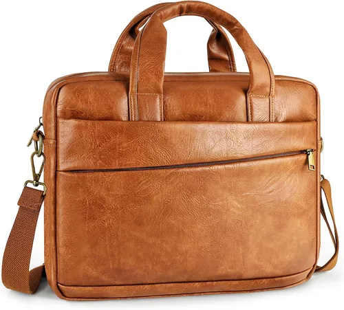 Vista 12 de Bolso de Mensajero de Cuero Sintético para Hombre Bolsa de Laptop de 17-17.3 Pulgadas para Hombre Bolsa de Cuero de Oficina Convertible Mochila 3