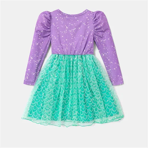 Vista 5 de Disney PrincessThe Little Mermaid ArielToddler Girl Dress Birthday Long Sleeve Green Mesh Tutu Dress 3-8 Years