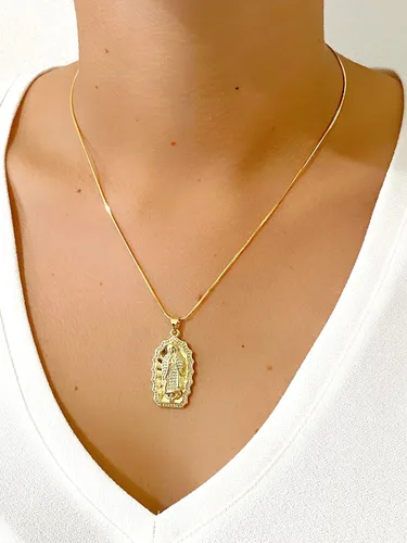 Vista 8 de LESLIE BOULES Guadalupe - Collar con colgante chapado en oro de 18 quilates para mujer, cadena de serpiente, joyería religiosa