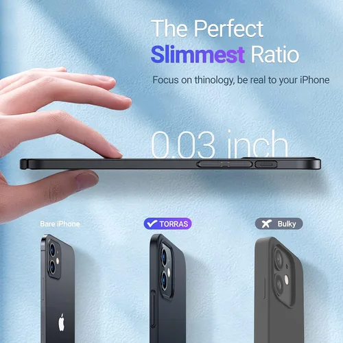 Vista 2 de TORRAS Slim Fit diseñado para iPhone 12 Mini Case 5.4 pulgadas [2ª generación] Ultra Delgado Plástico Duro Suave Suave Touch Funda protectora