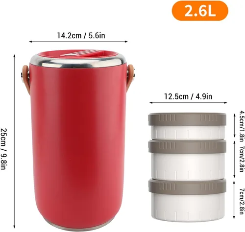 Vista 3 de TOPINCN Termo para comida caliente, 3 capas, apilable, aislada, caja de almuerzo aislada al vacío de acero inoxidable de 2.6 L, recipiente