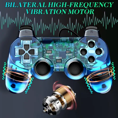 Vista 2 de Degulan Wired Controller for PS2 Double Shock, 2 Pack Gamepad Remote Compatible with Play station 2 (Clear Green and Clear Blue)