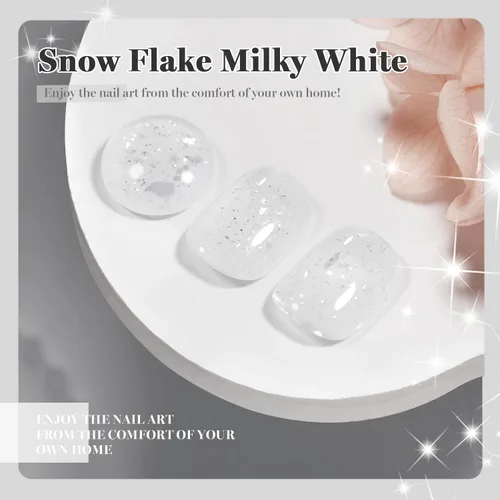 Vista 4 de RARJSM Esmalte de uñas de gel con purpurina de nieve, diamante brillante, gel de uñas de color blanco lechoso con pigmentos plateados y brillantes