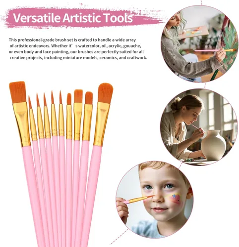 Vista 3 de Juego de 20 pinceles de pintura negra y rosa, pinceles de nailon para óleo, acuarela y pintura acrílica, ideal para lienzo, rock y arte de uñas