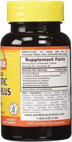 Vista 3 de Sundance Probiotic Acidophilus - 60 comprimidos masticables, paquete de 3